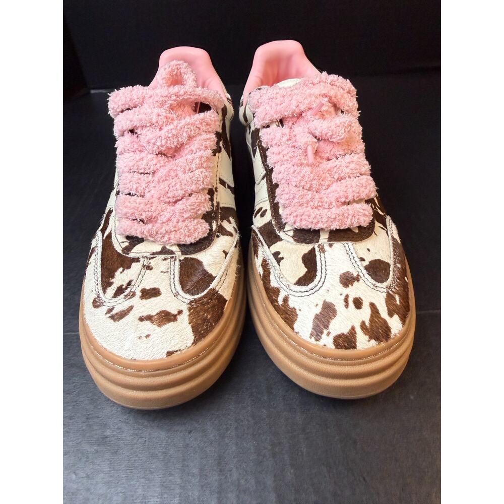 Steve Madden Dodge Sneaker Size 7M Cow Hair Brown Pink Print Western - Picture 3 of 9